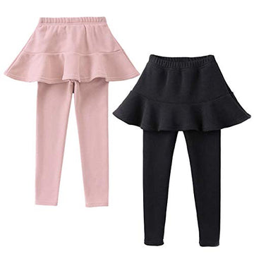 Modntoga Kids Baby Girls Footless Leggings With Ruffle Tutu Skirt Pants 2-7Years (Pink + Black, 4-5T)
