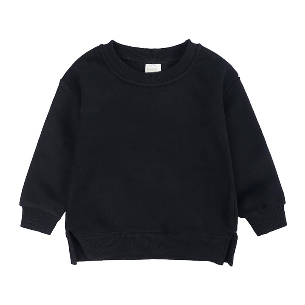 Rukosu Toddler Baby Boy Girl Fleece Pullover Sweatshirt Solid Color Crewneck Blouse Shirt Tops Warm Fall Winter Clothes Black 2-