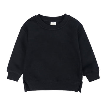 Rukosu Toddler Baby Boy Girl Fleece Pullover Sweatshirt Solid Color Crewneck Blouse Shirt Tops Warm Fall Winter Clothes Black 2-