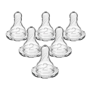 Dr. Browns Natural Flow Level 2 Narrow Baby Bottle Silicone Nipple, Medium Flow, 3M+, 100% Silicone Bottle Nipple, 6 Count