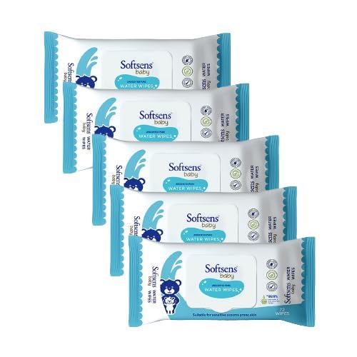 Softsens Baby 99.9% Pure Water Wipes | Pure Aloe Vera Extract With Lid Wipes For Babies (Pack Of 5)