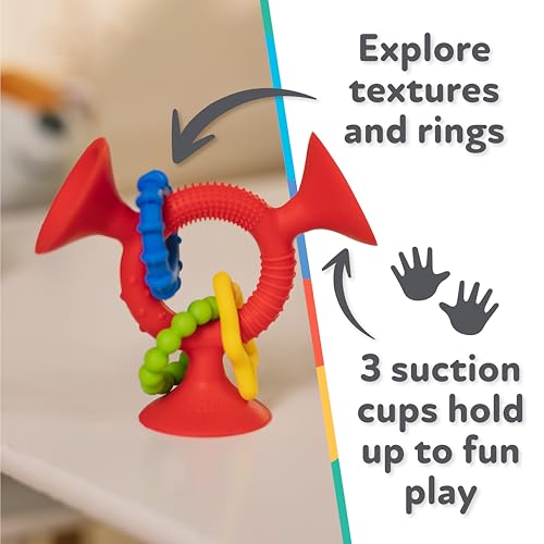 Nuby Silly Three Prong Interactive Suction Toy with Colorful Rings, Red