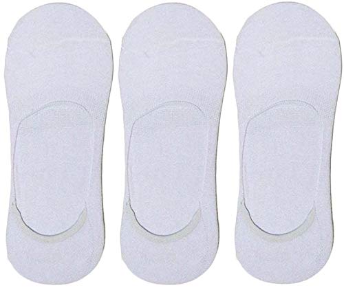 Queery Men Solid No Show Cotton Loafer Socks (White Pack Of 3 Pairs)