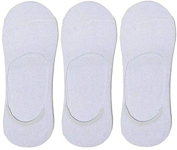 Queery Men Solid No Show Cotton Loafer Socks (White Pack Of 3 Pairs)