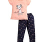 HIGHLIGHT COLLECTION Cotton Casual Cat Cool Printed TShirt and pajama Set for Girls (Peach & Navvy Blue) (23Years)