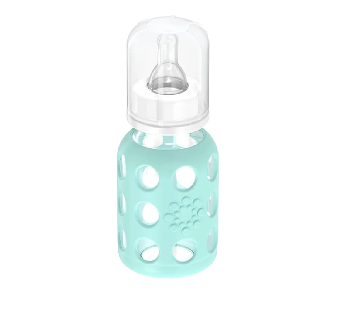 Lifefactory Glass Baby Bottles With Silicone Protection - 3-Pack, 4 Ounce Bottles, (1- Lavender, 1- Mint & 1- Cantaloupe)