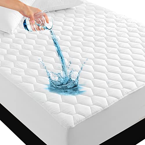 Unilibra Twin Size 100 Waterproof Mattress Pad, Breathable Quilted Fitted Mattress Protector With Deep Pocket Stretches Up To 18