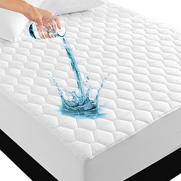 Unilibra Twin Size 100 Waterproof Mattress Pad, Breathable Quilted Fitted Mattress Protector With Deep Pocket Stretches Up To 18