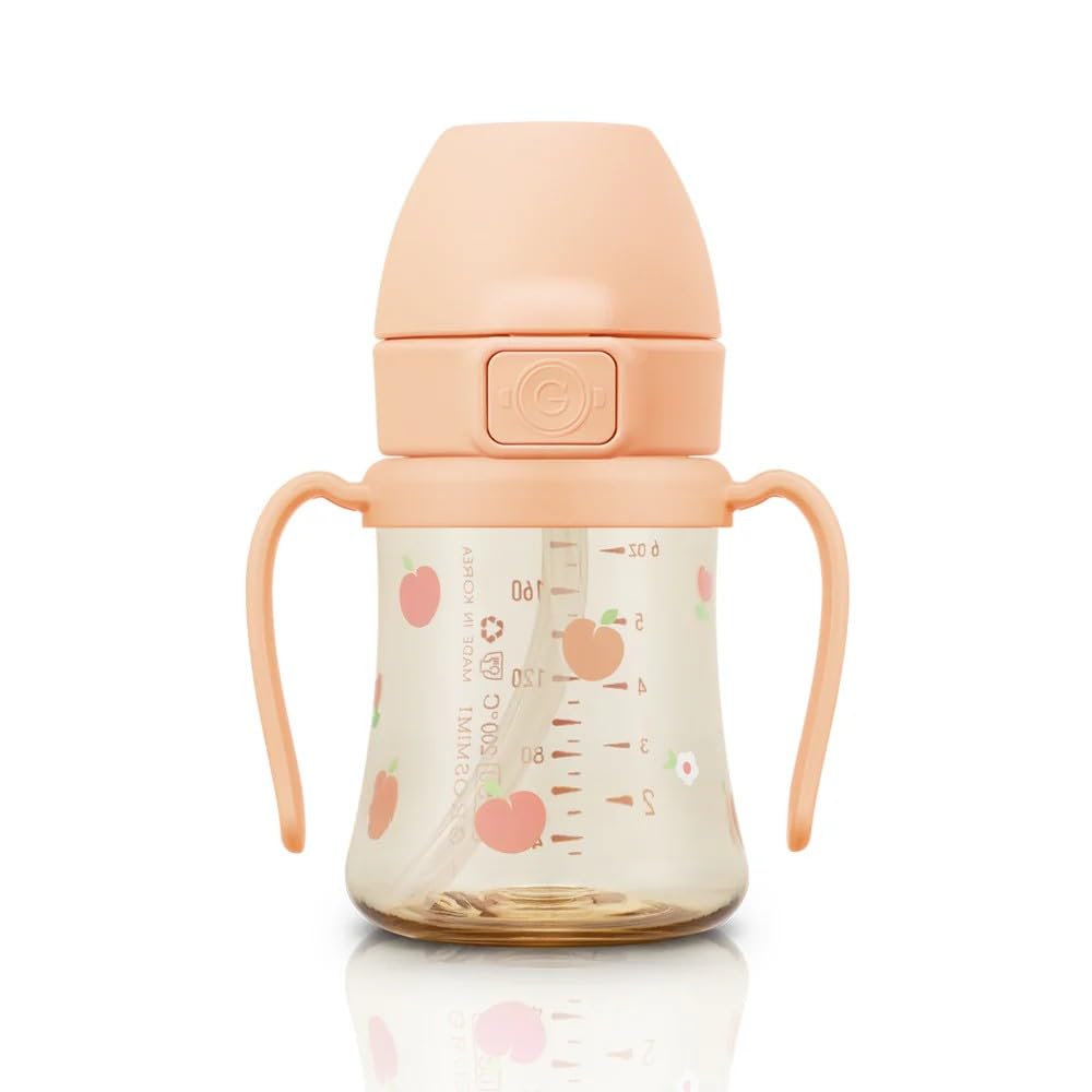 GROSMIMI Flip Top Spill Proof Sippy Cup, PPSU, BPA Free, 6 oz, Stage 2 Straw for Toddlers (Peach flower)