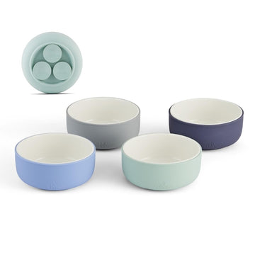 Elk And Friends Kids Porcelain Bowls With Silicone Suction Sleeve | Kids/Toddler/Baby Feeding | Microwave & Dishwasher Safe | No