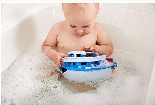Green Toys Paddle Boat, Blue/Grey - Pretend Play, Motor Skills, Kids Bath Toy Floating Pouring Vehicle. No BPA, phthalates, PVC.