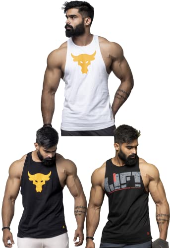 Juari Be A Gentleman Cotton Sleeveless Regular Fit Vest For Men  Set Of 3, L Multicolour