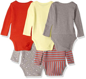 Hanes Baby Long Sleeve, Ultimate Flexy Bodysuits Boys & Girls, 5-Pack, Yellow/Reds, 12-18 Months