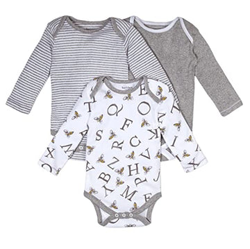 Burts Bees Baby Unisex Baby Bodysuits, 3-Pack Long  Short-Sleeve One-Pieces, 100 Organic Cotton Bodysuit, A-Bee-C, 18 Months Us