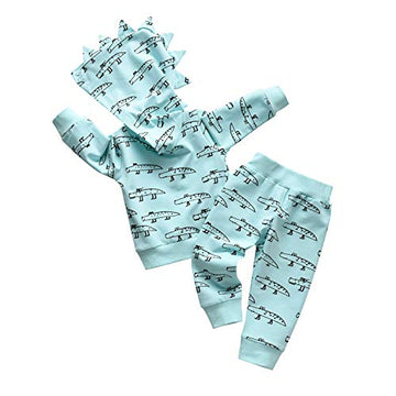 Toddler Infant Baby Boy Clothes Crocodile Long Sleeve Hoodie Tops Sweatsuit Pants Outfit Set (12-18 Months)