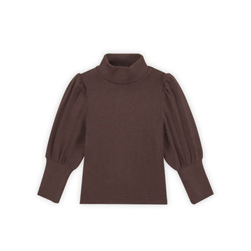 Toddler Baby Girl Basic Solid Color Turtleneck T Shirt Ribbed Knit Top Puff Long Sleeve Soft Cotton Clothes(Brown,12-18Months)