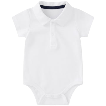Pureborn Baby Boy Polo Bodysuit Short Sleeve Cotton Romper Summer Gentleman One-Piece Outfit For Infant Boys 12-18 Months White