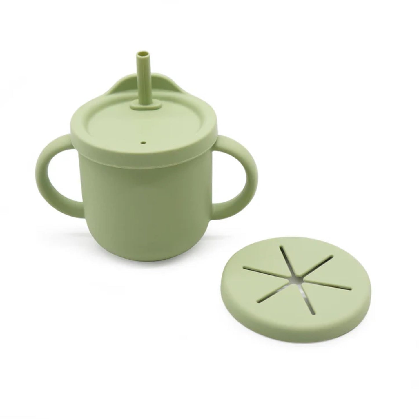 Moonkie Silicone Baby Cups With Straw And Lid For Snacks, 8.5 Oz SpillProof Sippy Cups, Training Cup For Toddlers Ages (Green 2