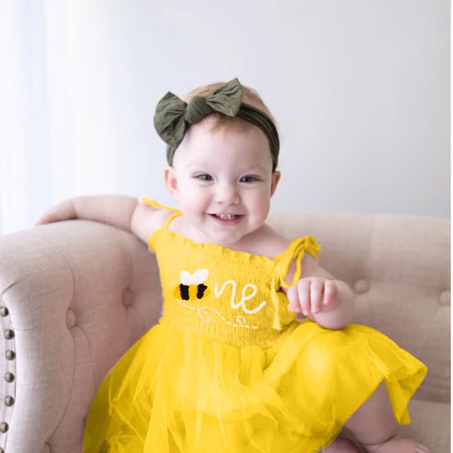 Titkkop Baby Girl 1St Birthday Clothes One Year Old Tulle Romper Sleeveless Bodysuit Cake Smash Outfits(Yellow,12-18M)