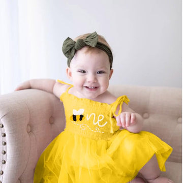 Titkkop Baby Girl 1St Birthday Clothes One Year Old Tulle Romper Sleeveless Bodysuit Cake Smash Outfits(Yellow,12-18M)