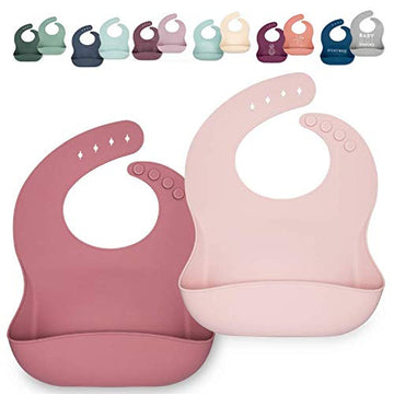 AVA + OLIVER Silicone Bib Set - Adjustable Waterproof Bibs - Set of 2 (Dusty Rose)