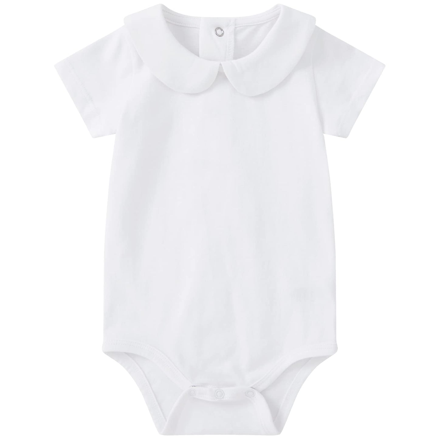 Pureborn Baby Girls Bodysuit Cotton Peter-Pan Collar Short Sleeve One-Piece White 12-18 Months