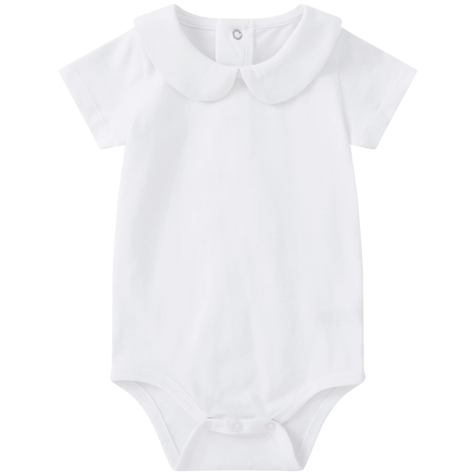 Pureborn Baby Girls Bodysuit Cotton Peter-Pan Collar Short Sleeve One-Piece White 12-18 Months