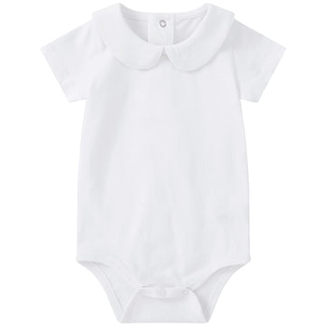 Pureborn Baby Girls Bodysuit Cotton Peter-Pan Collar Short Sleeve One-Piece White 12-18 Months