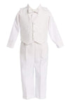 White Boys Embroidered Jacquard Christening Baptism Or Wedding Vest Set - Size 3T
