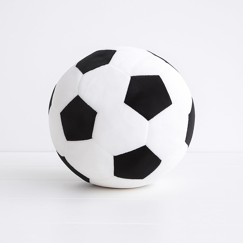 Toyingly Plush Soccer Ball Pillow, Black and White, Decorative Round Cushion  20 cm