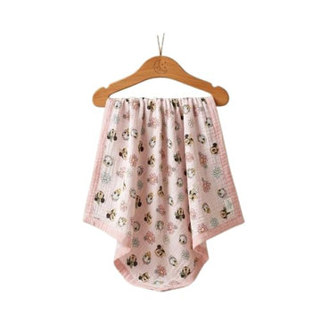 Baby Muslin Quilt Blanket with Print, Navy Blue (Baby Pink)