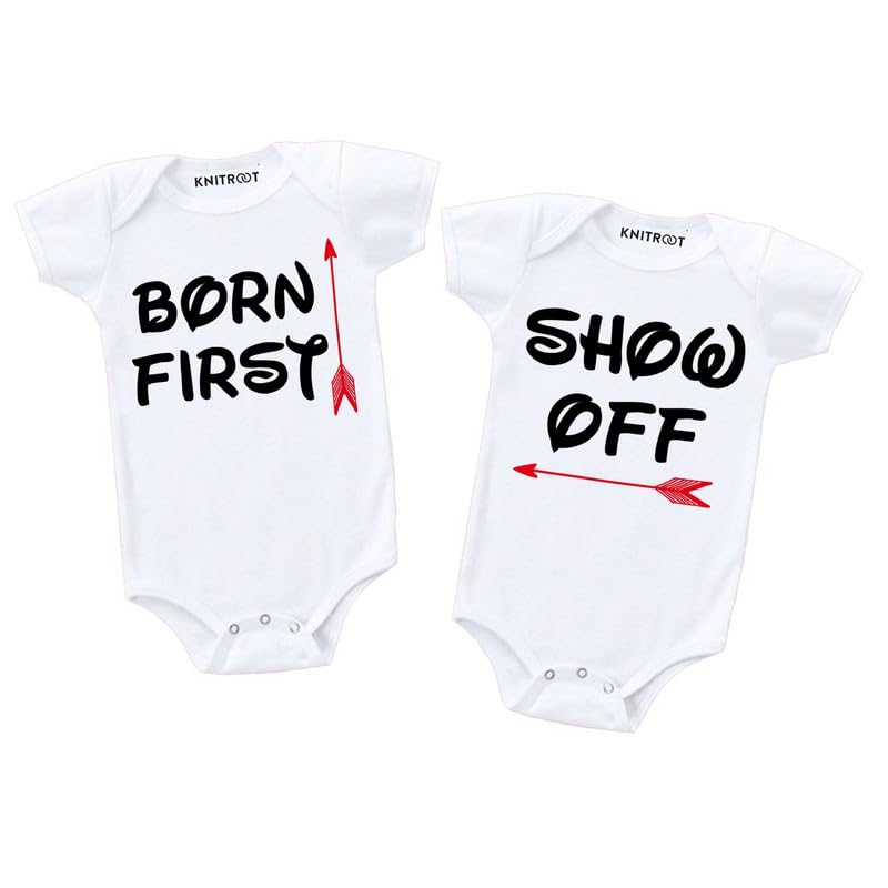 Knitroot Twin Romper, Unisex Baby Kids Twin Onesies, Half Sleeve Bottom Snap Button, White Cotton Bodysuit, Sleepsuit, Born Firs