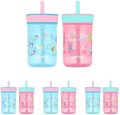 Contigo Kids Leighton Straw Tumbler with Spill-Proof Lid, 14oz., 2 Pack, Blue Raspberry & Azalea (Pack of 4)