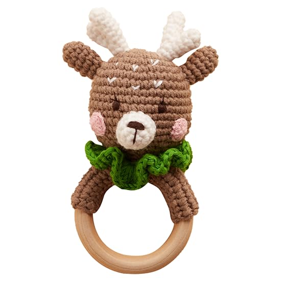 Chippi & Co Crochet Baby Rattle, Crochet Baby Toys, Stuffed Baby Doll, Organic Wooden Newborn Toys, Knitted Stuffed Animals for 