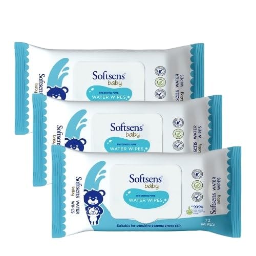 Softsens Baby 99.9% Pure Water Wipes | Pure Aloe Vera Extract With Lid Wipes For Babies (Pack Of 3)