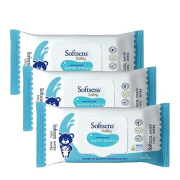 Softsens Baby 99.9% Pure Water Wipes | Pure Aloe Vera Extract With Lid Wipes For Babies (Pack Of 3)