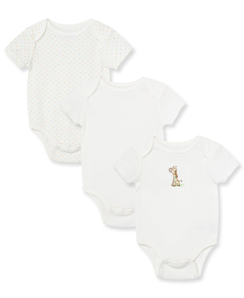 Little Me Unisex-Baby Newborn Giraffe 3 Pack Bodysuit, Ivory/Multi, 6 Months