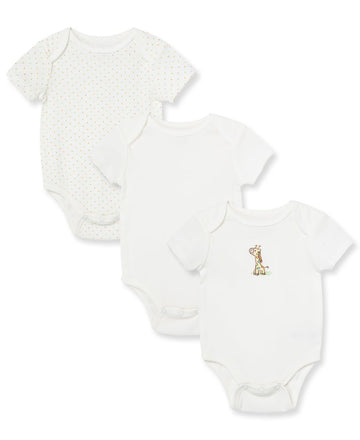 Little Me Unisex-Baby Newborn Giraffe 3 Pack Bodysuit, Ivory/Multi, 6 Months