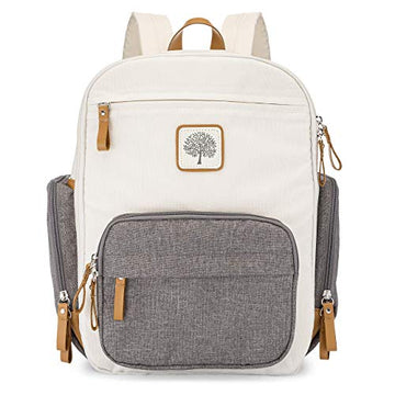 Parker Baby Diaper Backpack - Full Zip Diaper Bag With Insulated Pockets - Cream