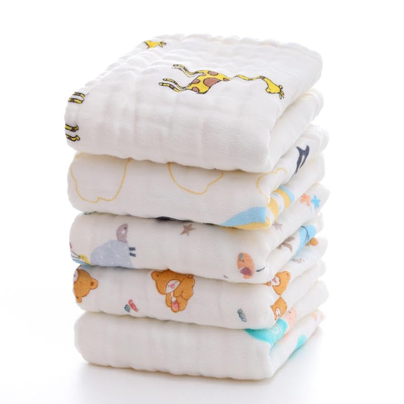 Closecret Muslin Cotton Face Towels for Newborn Baby Extra Soft Hankies Reusable Napkins for Infants Toddlers (Pack of 5) (White