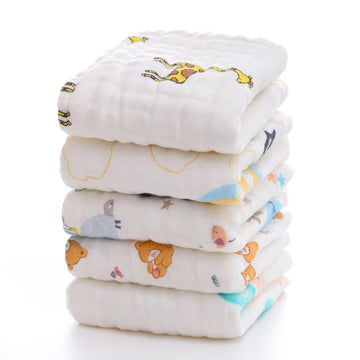 Closecret Muslin Cotton Face Towels for Newborn Baby Extra Soft Hankies Reusable Napkins for Infants Toddlers (Pack of 5) (White