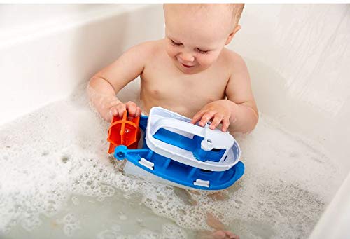 Green Toys Paddle Boat, Blue/Grey - Pretend Play, Motor Skills, Kids Bath Toy Floating Pouring Vehicle. No BPA, phthalates, PVC.