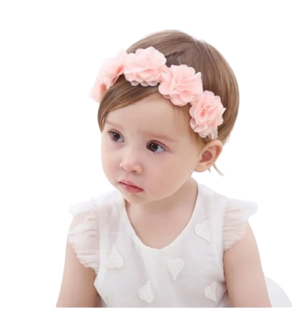 Ziory 1 Pc Five Flowers Headband For Baby Girls Peach (612 Months)