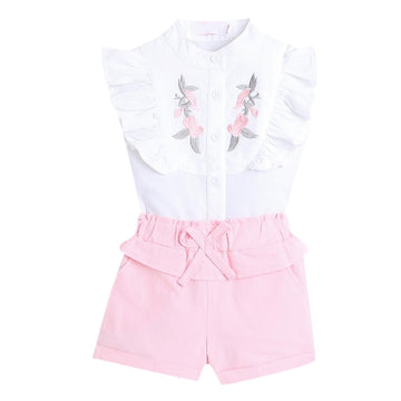 Hopscotch Girls Floral Print Blouse And Shorts Set In White Color For Ages 23 Years (Mtq3056729)