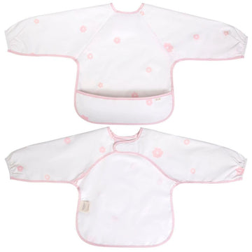 Ali+Oli Smock Bib for Baby (1-pc) Long Sleeve (Pink Flowers) BPA-Free Oeko-Tex Certified, Mess Proof Baby Bib for Eating, Waterp