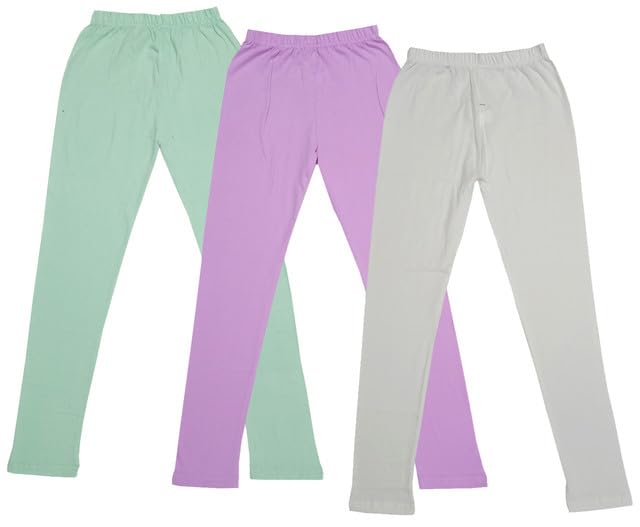 Girls Soft Cotton Solid Leggings Pants for Summer (Pack of 3) White::Mauve::Green