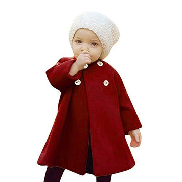 Swnone Baby Coats 2018 Fall Winter Kid Baby Girl Cloak Button Jacket Clothes Baby Outwear Clothes (Wine Red Coat, 12-18 M)