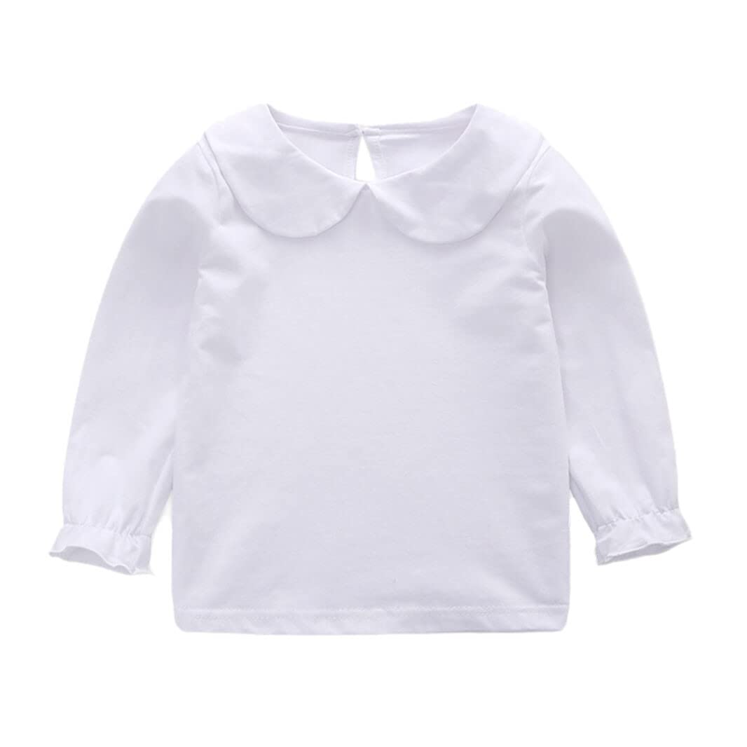 HDLEXD Baby Girls Long Sleeves Solid Color Doll Collar TShirt Blouse Toddler Kids Basic Pullover Bottom Tops, White 03, 18 Mont