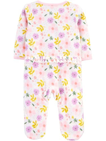 Simple Joys By Carter'S Baby Girls' Fleece Footed Sleep And Play, Pack Of 2, Purple Llama/White Floral, Newborn