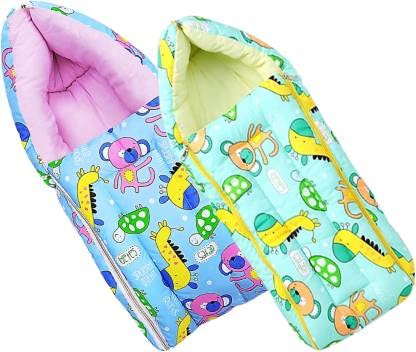Mom & Son 2 In 1 BabyS Cotton Sleeping And Carry Bag (06 Months) (Blue & Green)